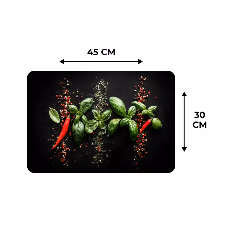 Placemat - 6 stuks - Chilipepers - Basilicum - Blaadjes - Rood — 3