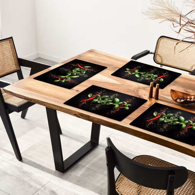 Placemat - 6 stuks - Chilipepers - Basilicum - Blaadjes - Rood — 5