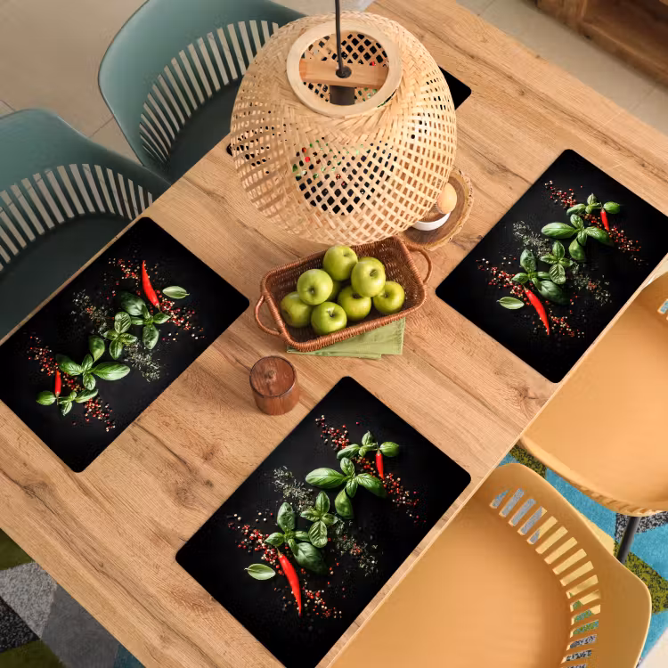 Placemat - 6 stuks - Chilipepers - Basilicum - Blaadjes - Rood — 6