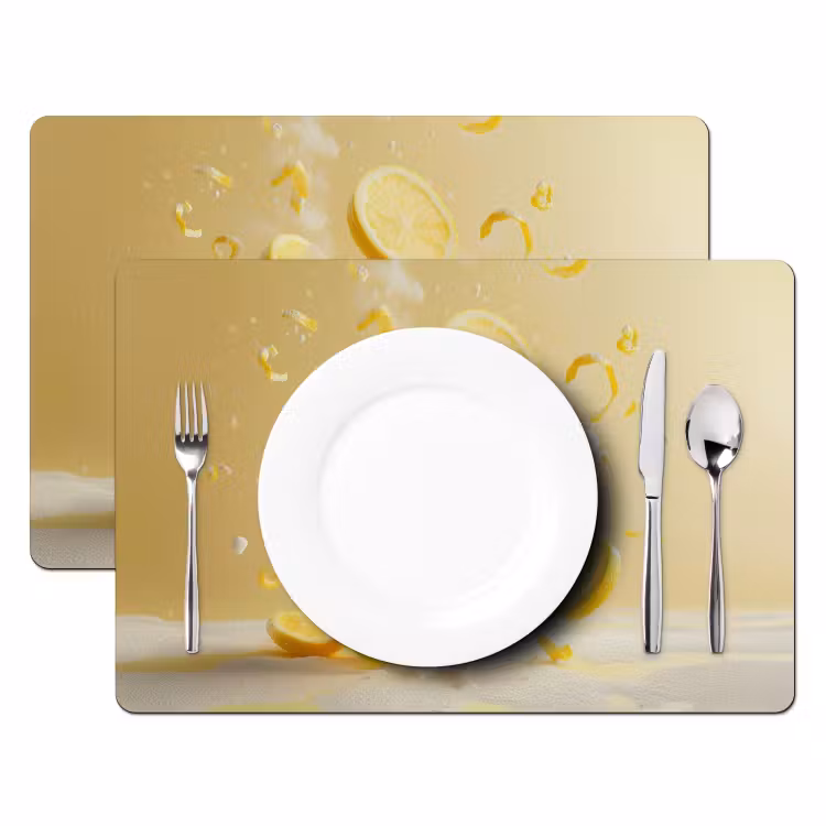 Placemat - 6 stuks - Citroen - Taart - Eten - Geel — 2