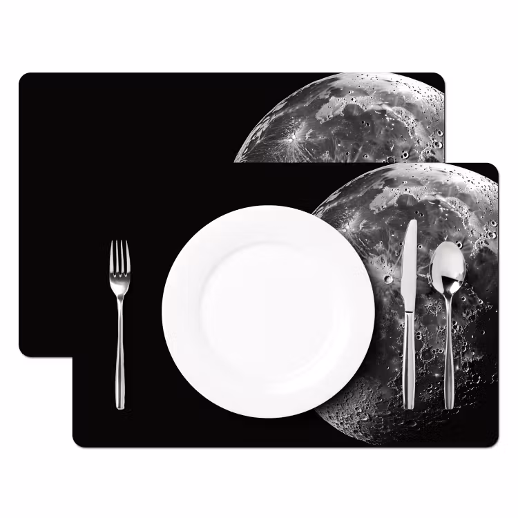 Placemat - 6 stuks - Close-up - Maan - Wit - Textuur — 2