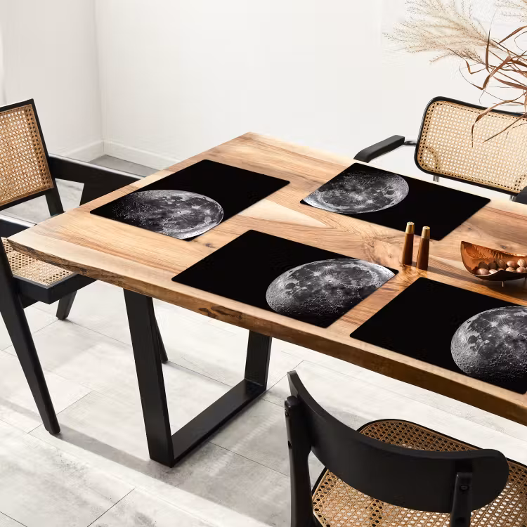 Placemat - 6 stuks - Close-up - Maan - Wit - Textuur — 5