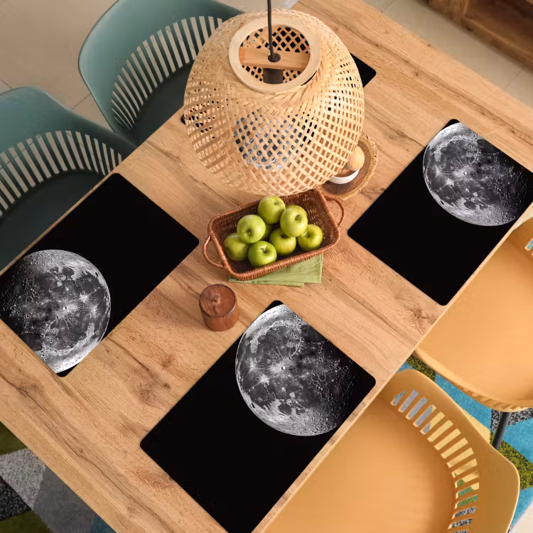 Placemat - 6 stuks - Close-up - Maan - Wit - Textuur — 6