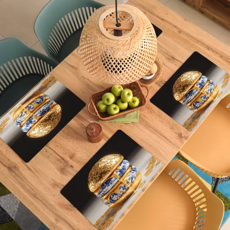 Placemat - 6 stuks - Delftsblauw - Goud - Burger — 6