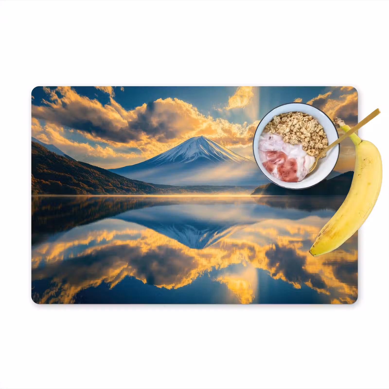 Placemat - 6 stuks - Berg - Rivier - Zonsondergang — 1