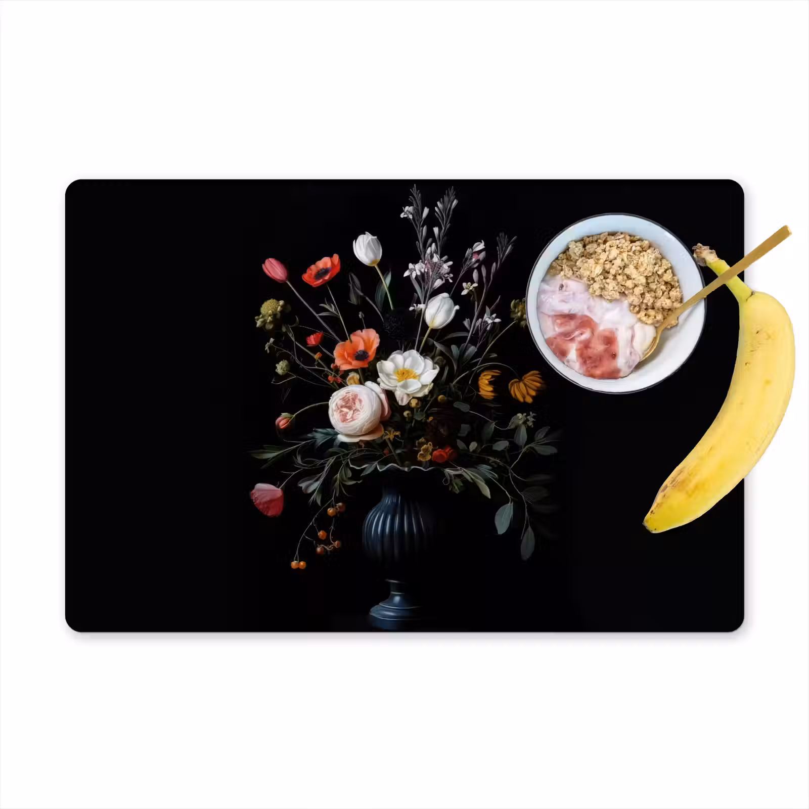 Placemat - 6 stuks - Bloemstuk - Vaas - Zwart — 1