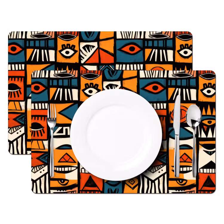 Placemat - 6 stuks - Abstract - Gezichten - Mozaïek — 2