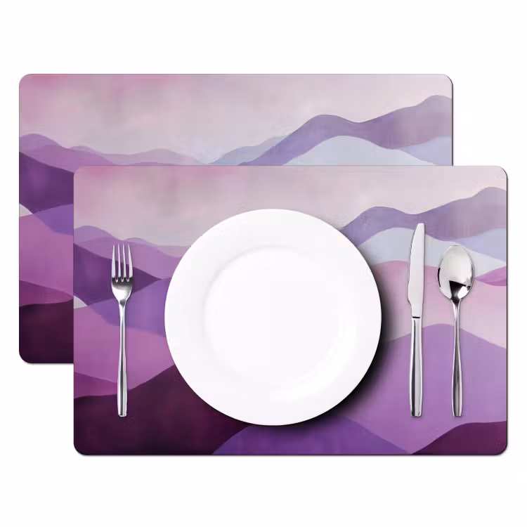 Placemat - 6 stuks - Abstract - Heuvels - Landschap - Paars — 2