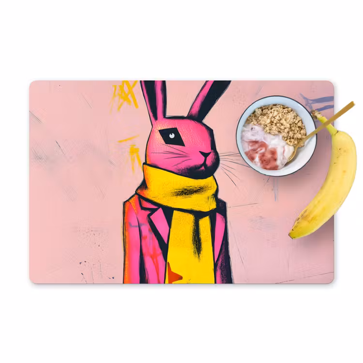 Placemat - 6 stuks - Abstract - Konijn - Sjaal - Geel — 1