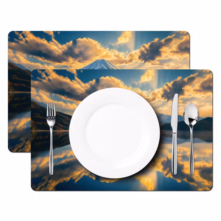 Placemat - 6 stuks - Berg - Rivier - Zonsondergang — 2