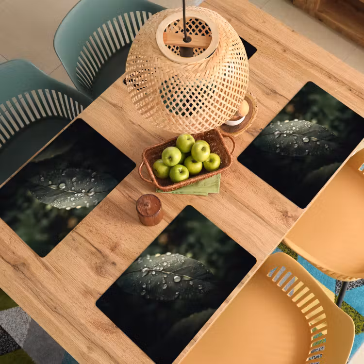 Placemat - 6 stuks - Blad - Groen - Nerven - Regendruppels — 6