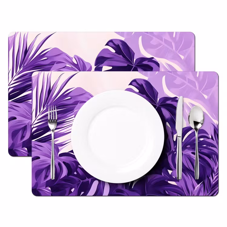 Placemat - 6 stuks - Bladeren - Paars - Tropisch - Abstract — 2