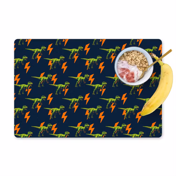 Placemat - 6 stuks - Bliksemschichten - Oranje - Dinosaurussen — 1