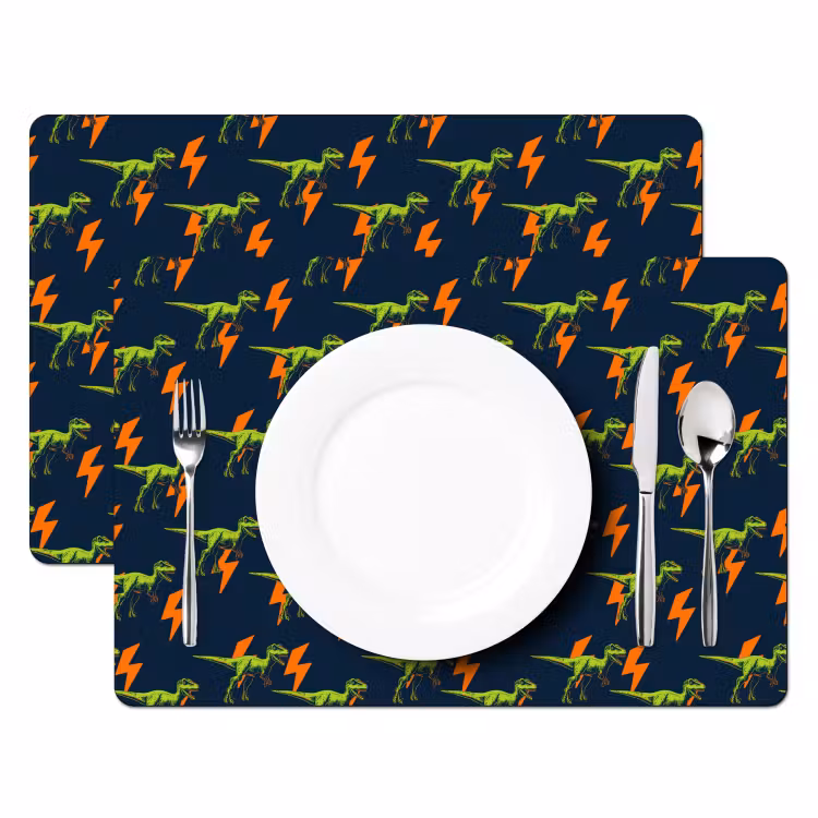 Placemat - 6 stuks - Bliksemschichten - Oranje - Dinosaurussen — 2