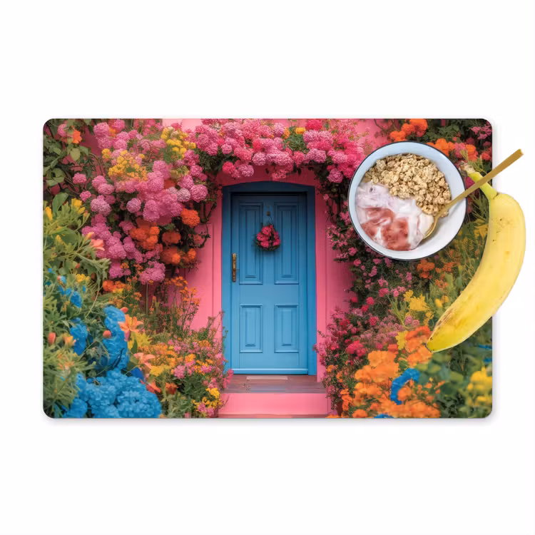 Placemat - 6 stuks - Bloemen - Deur - Roze — 1
