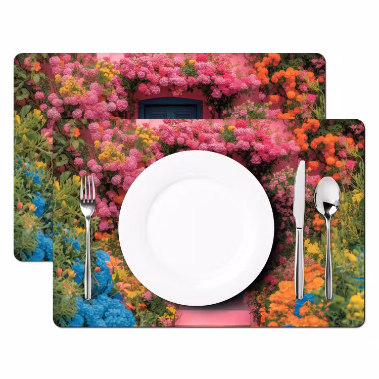 Placemat - 6 stuks - Bloemen - Deur - Roze — 2