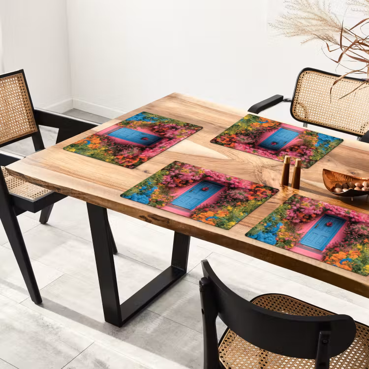 Placemat - 6 stuks - Bloemen - Deur - Roze — 5