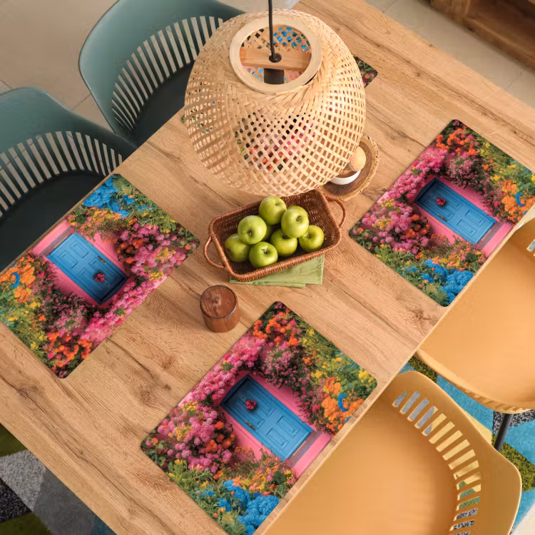 Placemat - 6 stuks - Bloemen - Deur - Roze — 6
