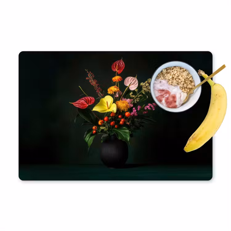 Placemat - 6 stuks - Bloemen - Vaas - Zwart — 1