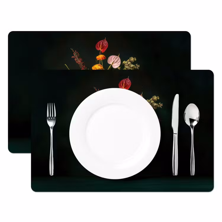 Placemat - 6 stuks - Bloemen - Vaas - Zwart — 2