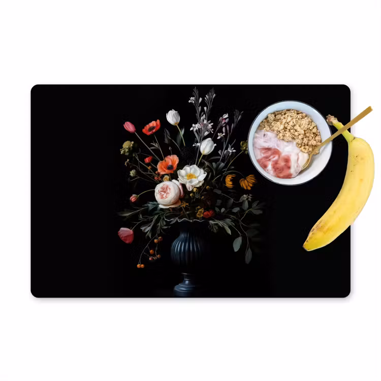 Placemat - 6 stuks - Bloemstuk - Vaas - Zwart — 1