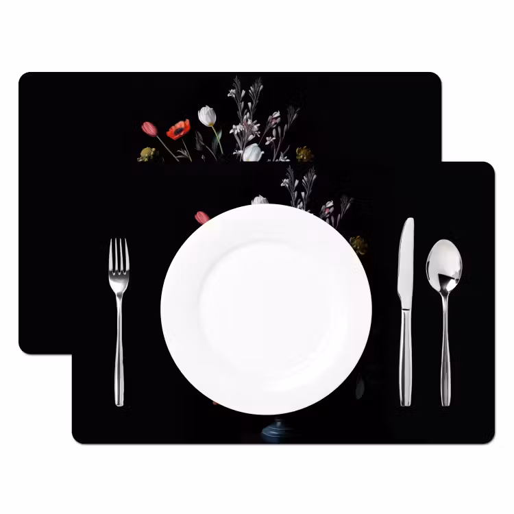 Placemat - 6 stuks - Bloemstuk - Vaas - Zwart — 2