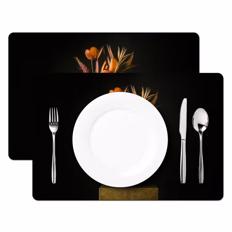 Placemat - 6 stuks - Boeket - Oranje - Gouden - vaas — 2