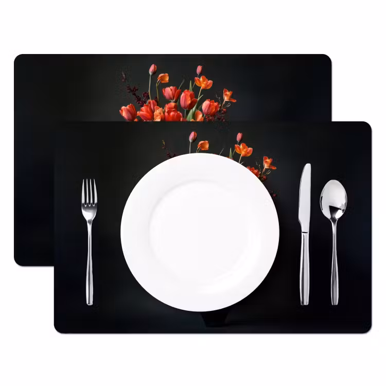 Placemat - 6 stuks - Boeket - Tulpen - Vaas - Rood — 2