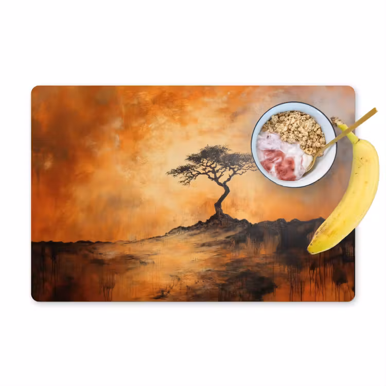 Placemat - 6 stuks - Boom - Landschap - Oranje — 1