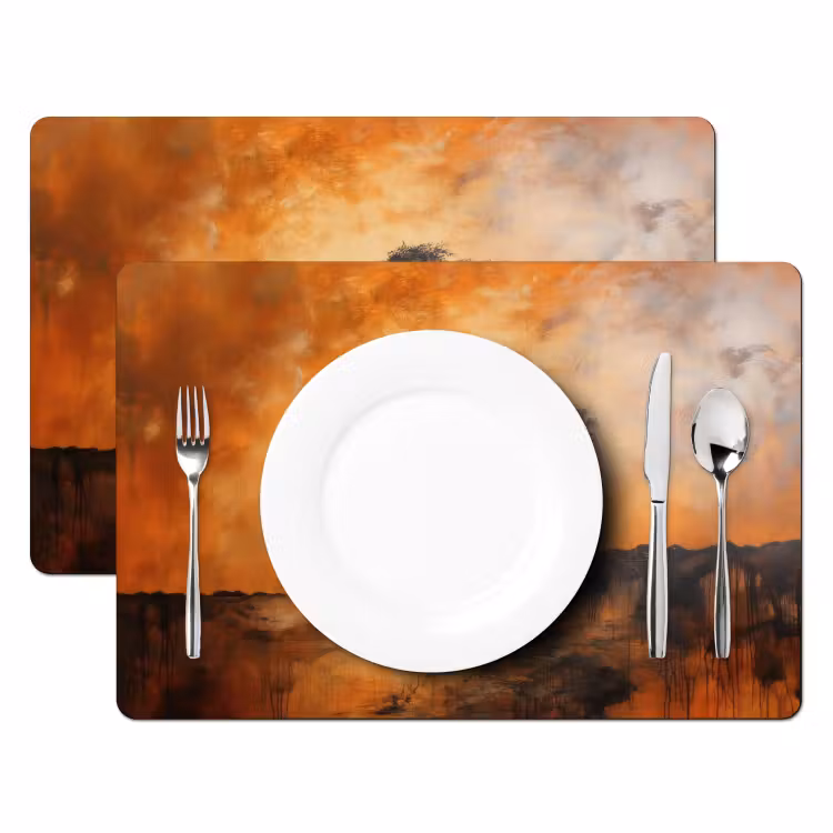 Placemat - 6 stuks - Boom - Landschap - Oranje — 2
