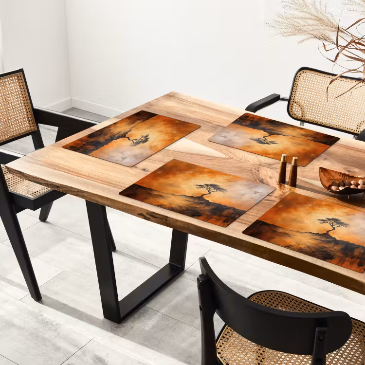 Placemat - 6 stuks - Boom - Landschap - Oranje — 5