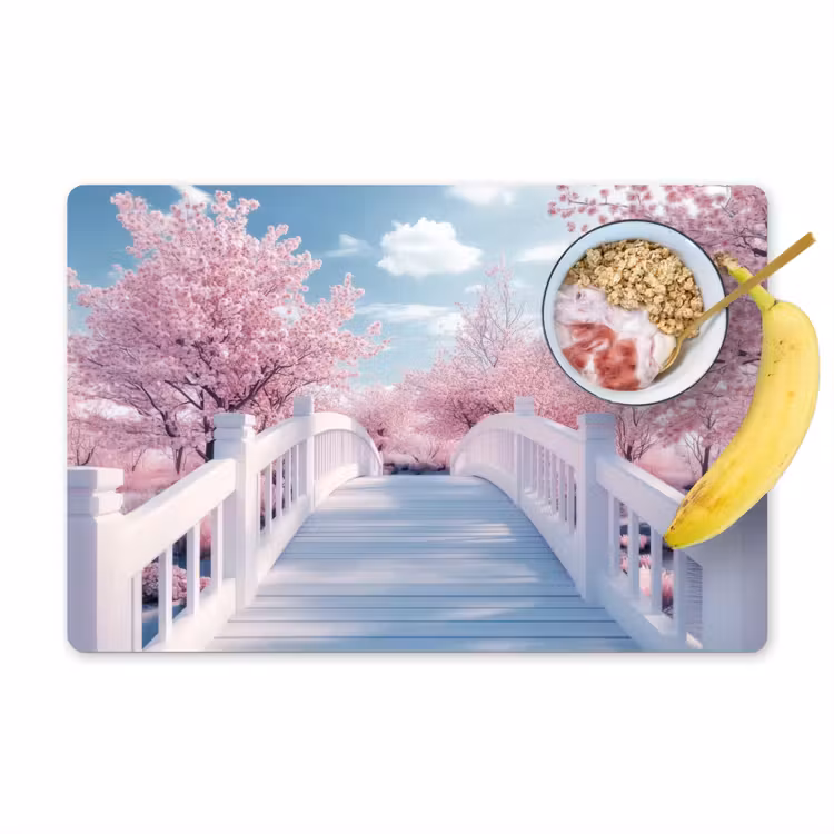 Placemat - 6 stuks - Brug - Kersenbomen - Wit — 1