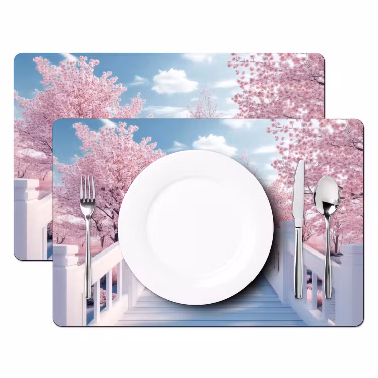 Placemat - 6 stuks - Brug - Kersenbomen - Wit — 2