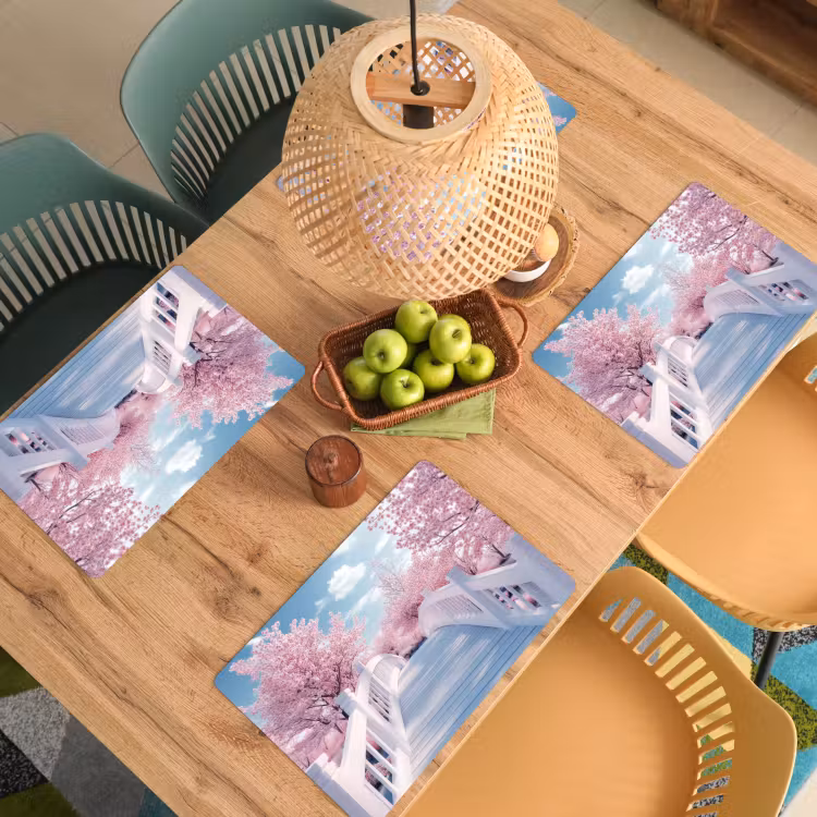 Placemat - 6 stuks - Brug - Kersenbomen - Wit — 6