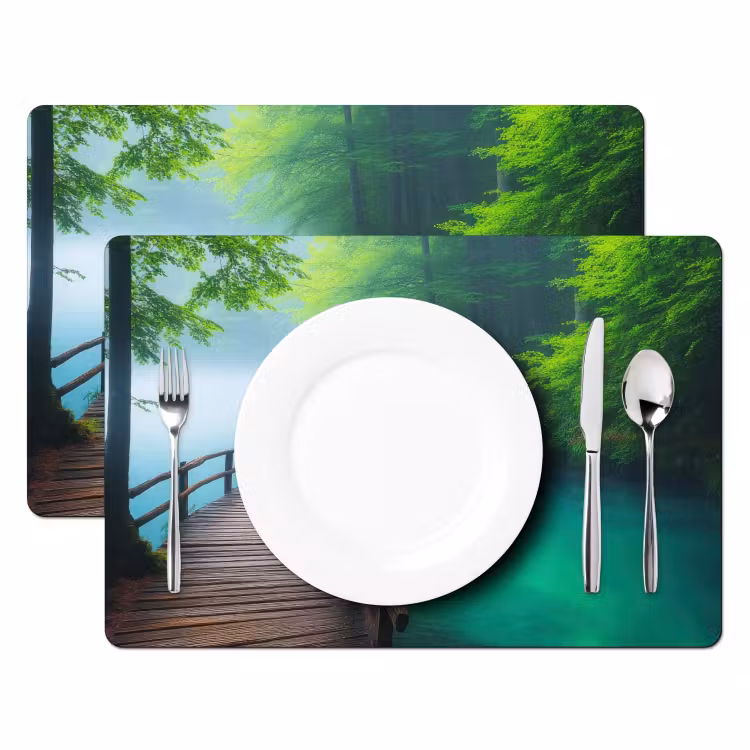 Placemat - 6 stuks - Brug - Water - Rivier - Bos — 2
