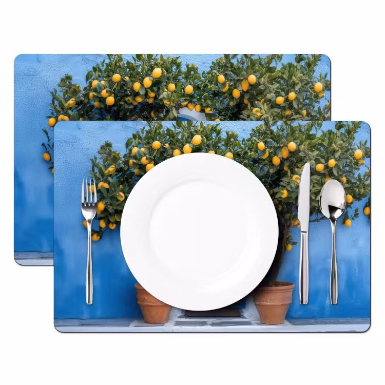 Placemat - 6 stuks - Citroenbomen - Geel - Deur - Potten — 2