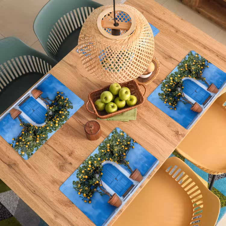 Placemat - 6 stuks - Citroenbomen - Geel - Deur - Potten — 6