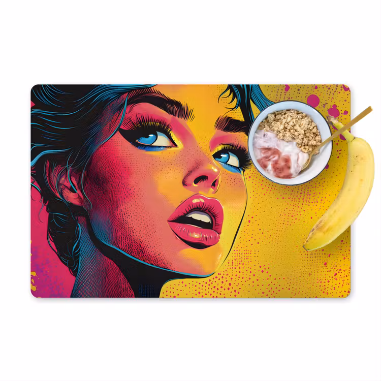 Placemat - 6 stuks - Close-up - Vrouwengezicht - Stippen - Geel — 1