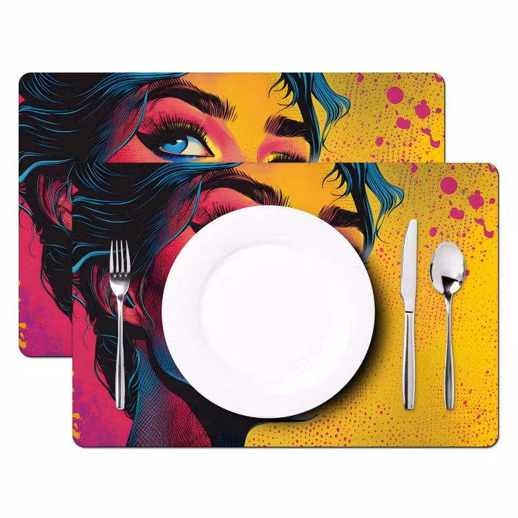 Placemat - 6 stuks - Close-up - Vrouwengezicht - Stippen - Geel — 2