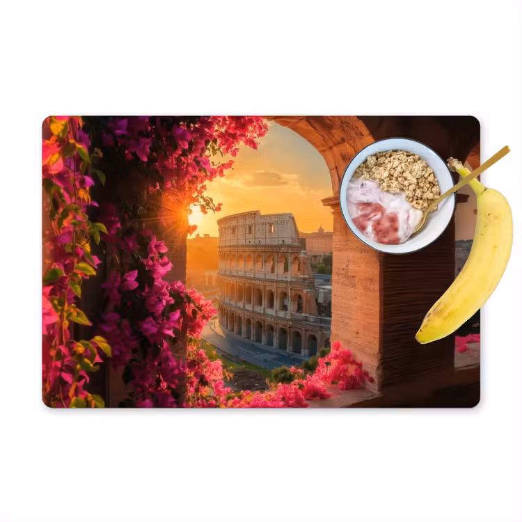 Placemat - 6 stuks - Colosseum - Rome - Roze Bloemen — 1