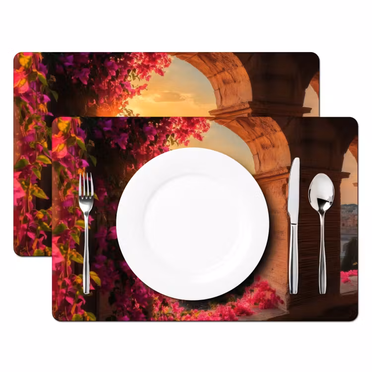 Placemat - 6 stuks - Colosseum - Rome - Roze Bloemen — 2