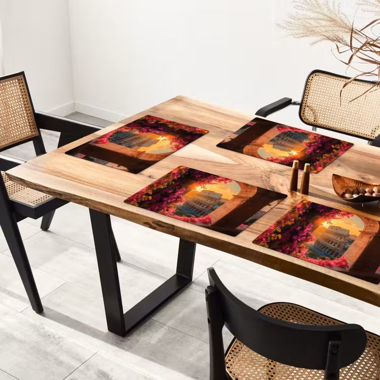 Placemat - 6 stuks - Colosseum - Rome - Roze Bloemen — 5