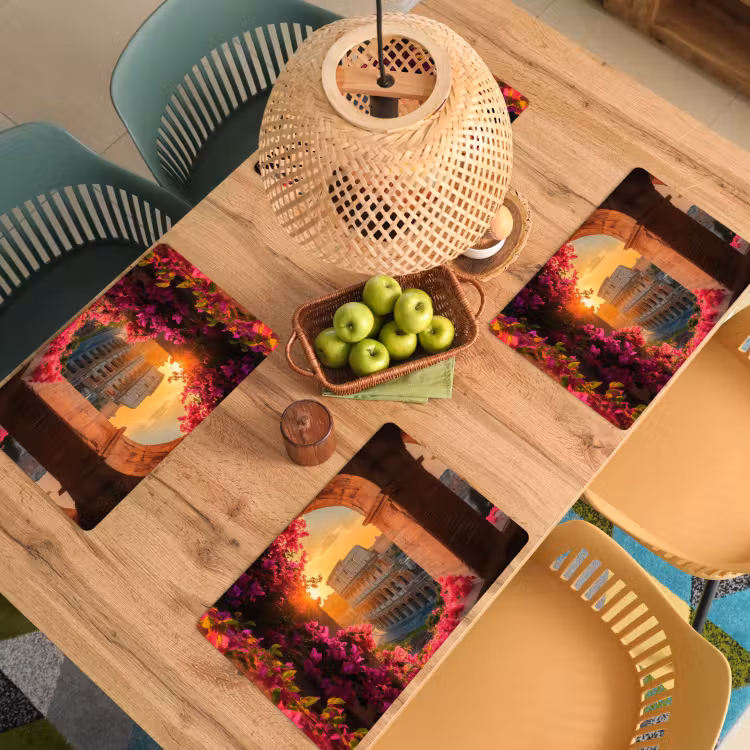 Placemat - 6 stuks - Colosseum - Rome - Roze Bloemen — 6