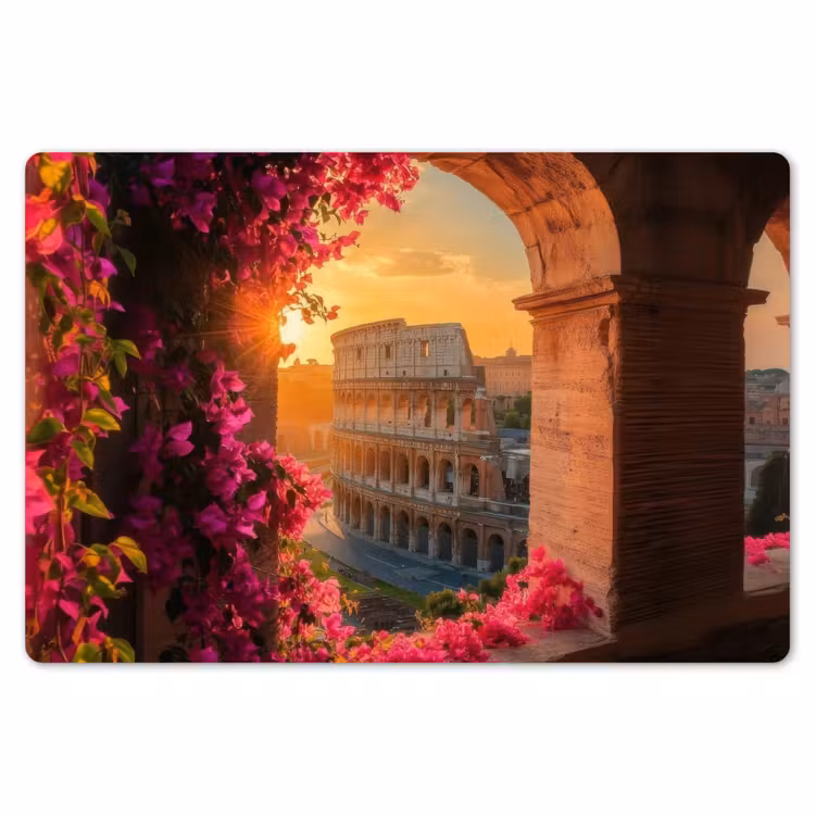 Placemat - 6 stuks - Colosseum - Rome - Roze Bloemen — 7
