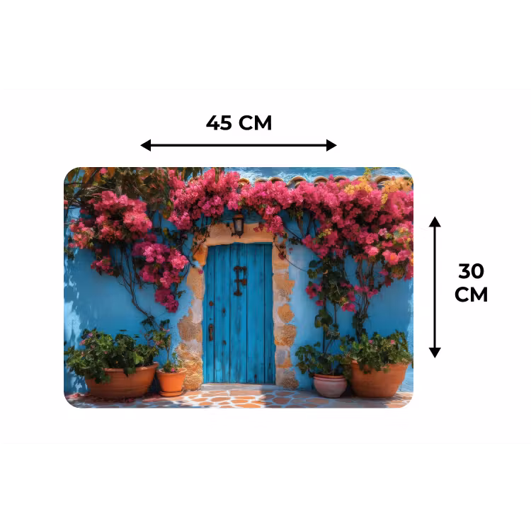 Placemat - 6 stuks - Deur - Hout - Bloemen - Blauw — 3