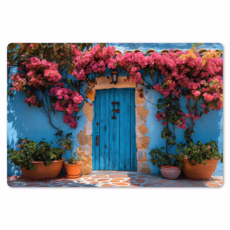Placemat - 6 stuks - Deur - Hout - Bloemen - Blauw — 7