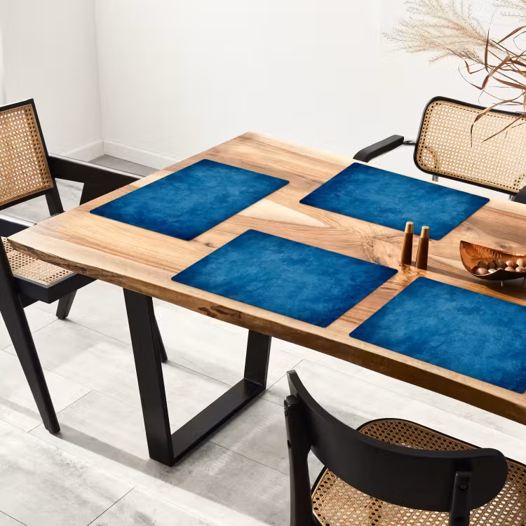 Placemat - 6 stuks - Beton - Blauw - Vintage - Structuur - Industrieel — 5