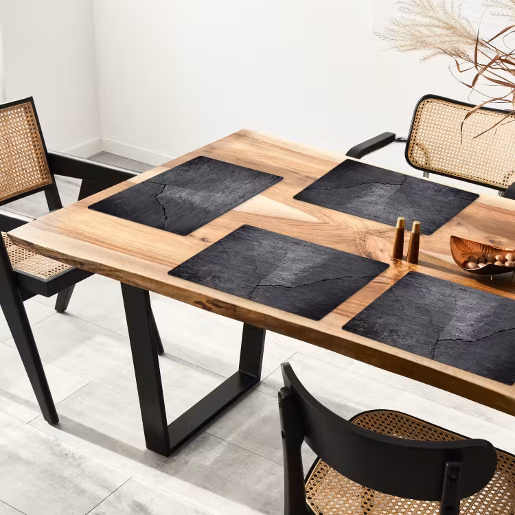 Placemat - 6 stuks - Beton - Zwart - Scheur — 5