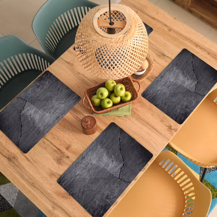 Placemat - 6 stuks - Beton - Zwart - Scheur — 6