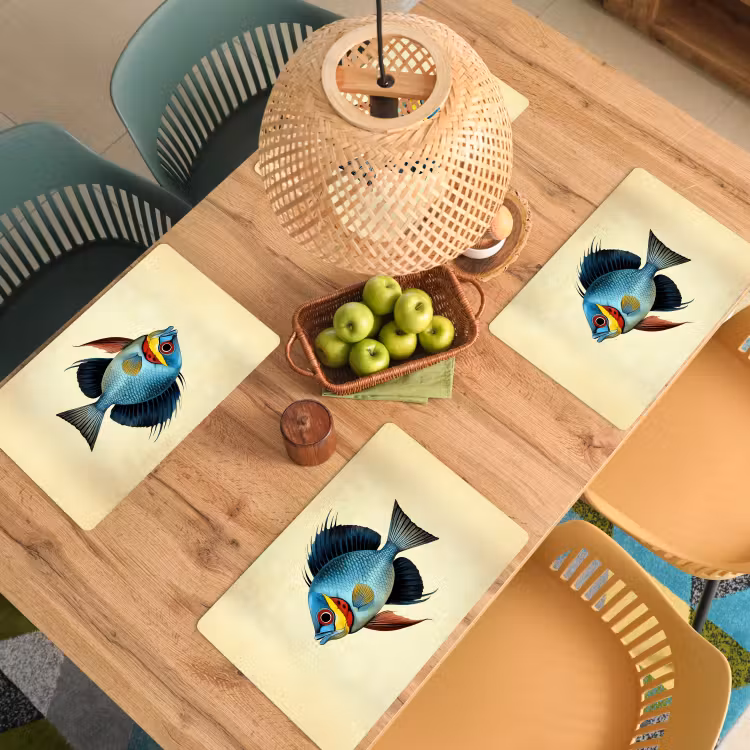 Placemat - 6 stuks - Blauw - Kieuwen - Vis - Illustratie — 6